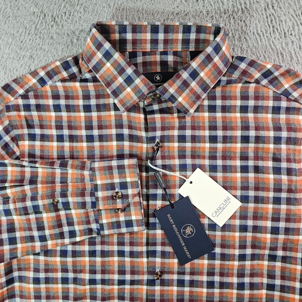 $150 NEW Hart Schaffner Marx Flannel Shirt Men Medium‎ Button Multicolor Plaid